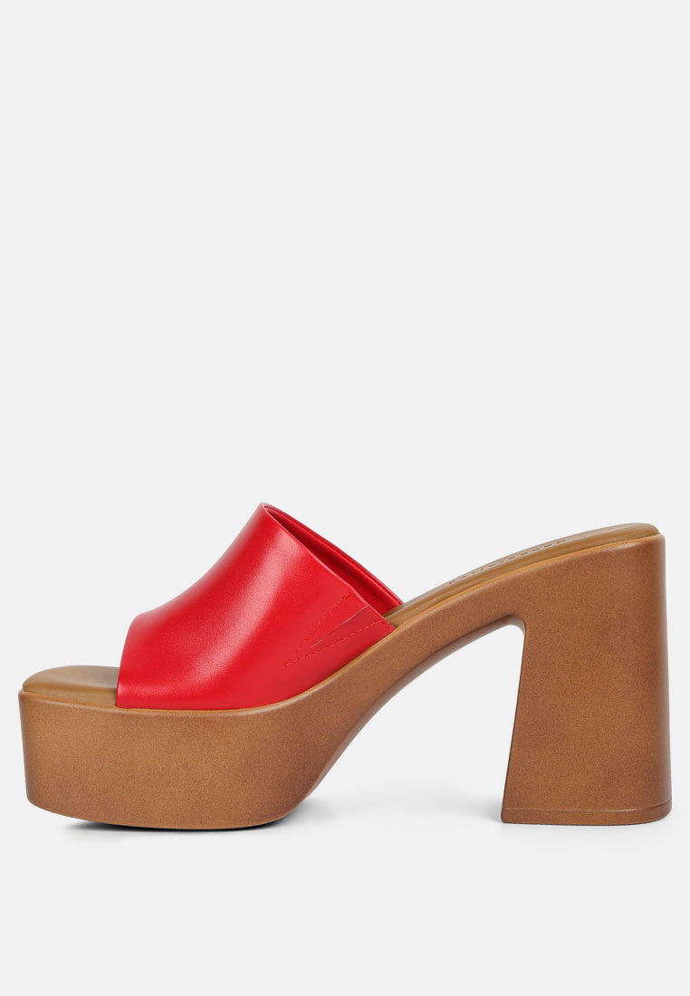 SCANDAL Slip on Block Heel Sandals in Red#color_red