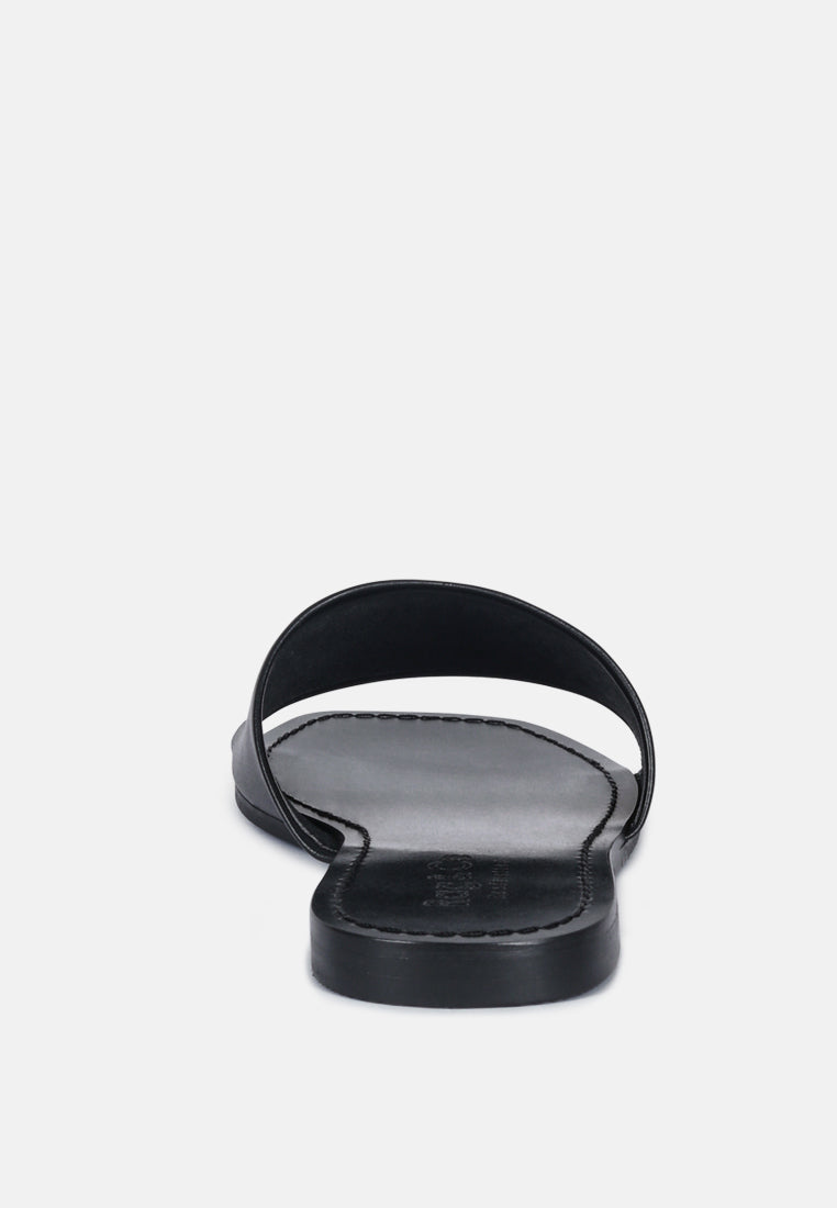 TATAMI Black Leather Classic Slide Flats#color_black