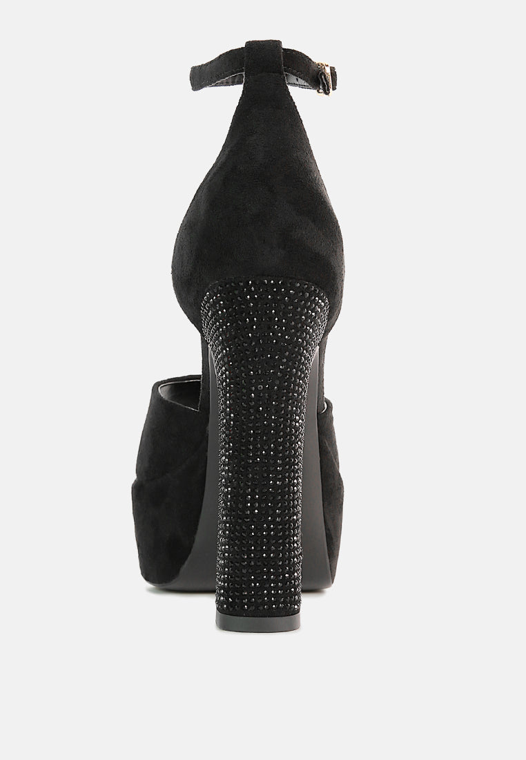 BEATY Black Studded Suede High Block Heeled Sandals_Black