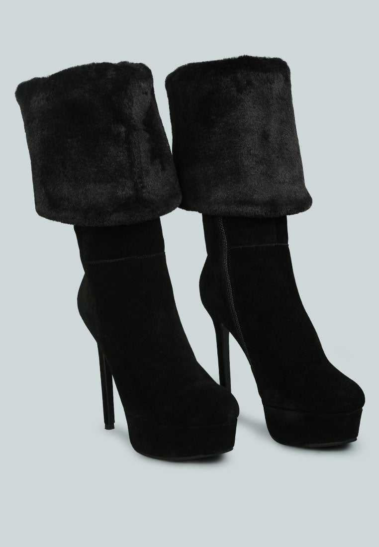 SALDANA Black High Platfrom Heel Microfiber Calf Boots_black