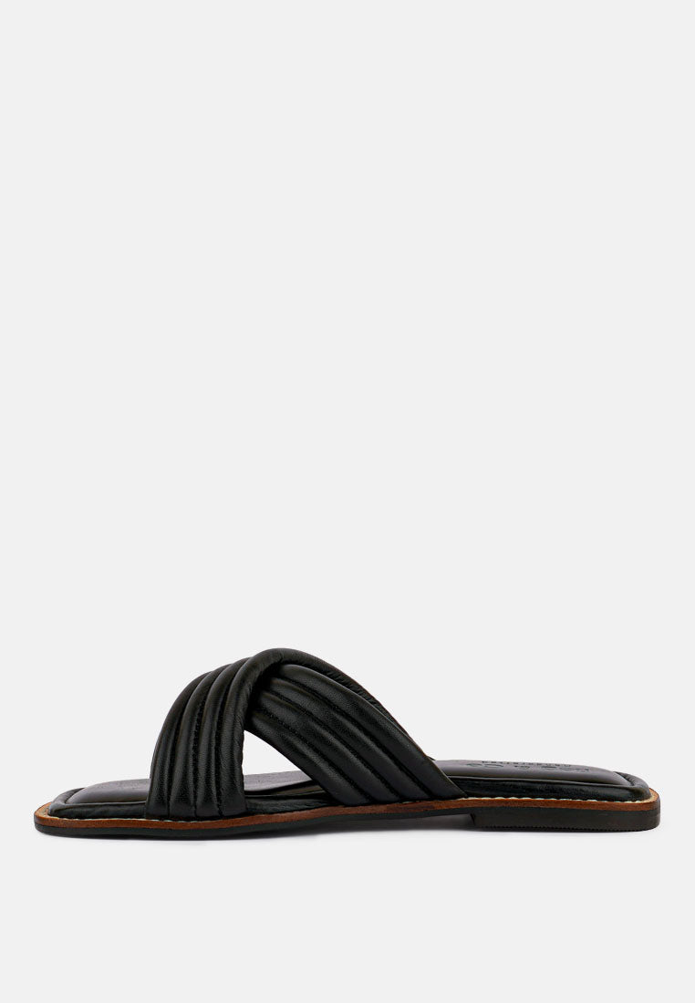 EURA Black Quilted Leather Flats_black