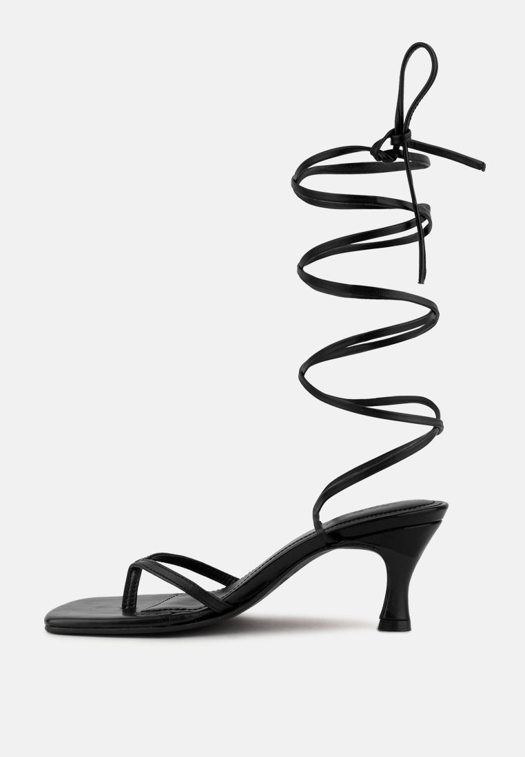 DORITA Black Kitten Heel Lace Up Sandal_Black