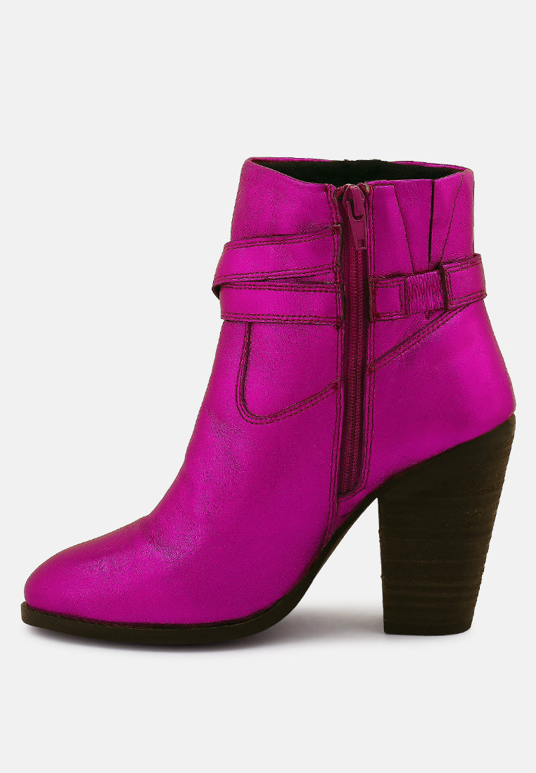 CAT-TRACK Fuchsia Metallic Leather Ankle Boots#color_fuchsia
