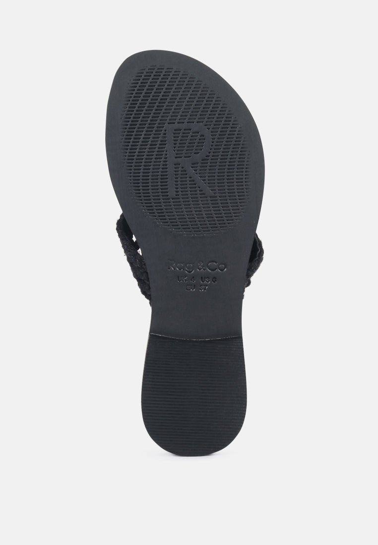 BEECH Handwoven Natural Black Suede Tassel Thong Flats_Black