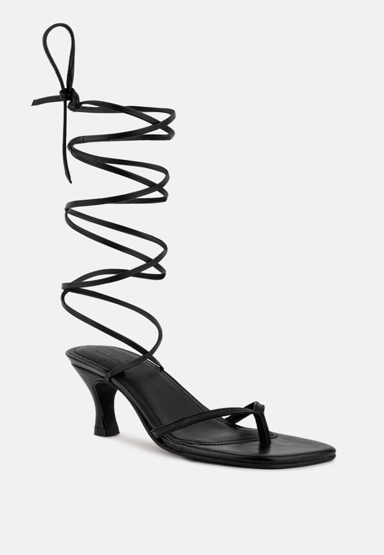 DORITA Black Kitten Heel Lace Up Sandal_Black