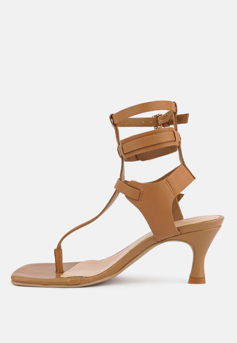 NEREID Tan Kitten Heel Cut Out Gladiator Sandals_Tan