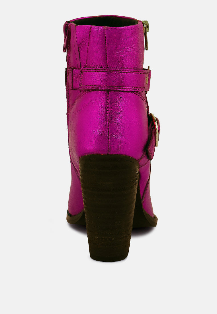 CAT-TRACK Fuchsia Metallic Leather Ankle Boots#color_fuchsia