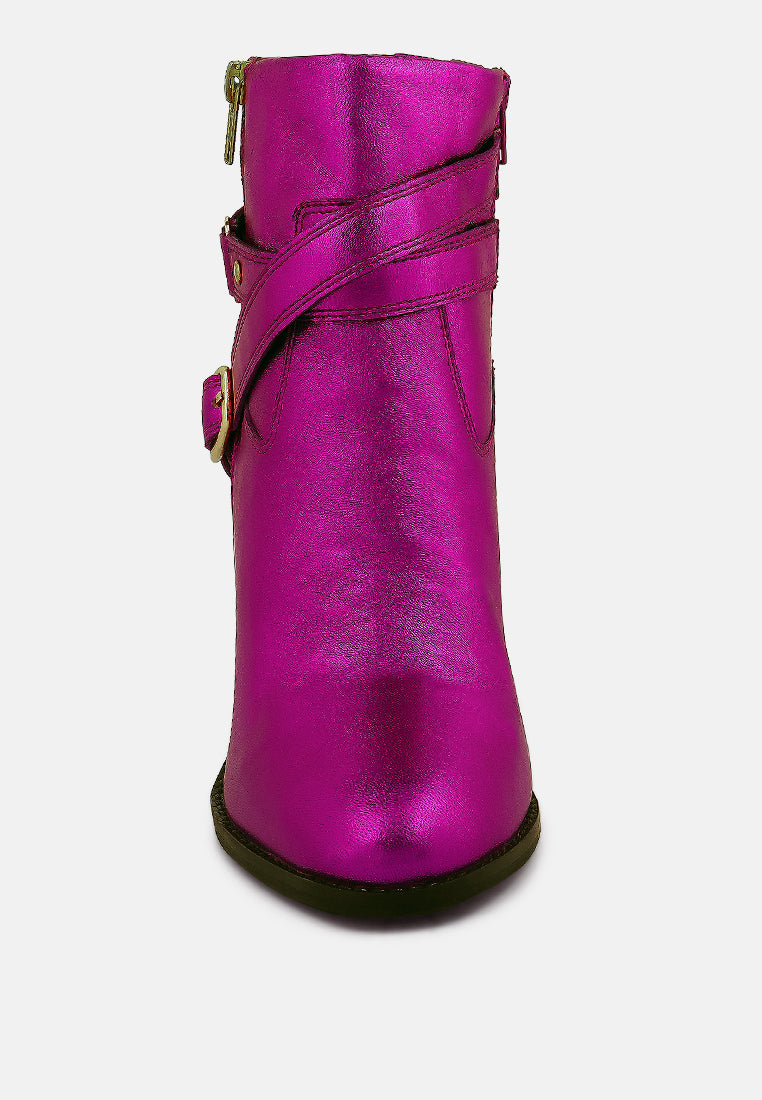 CAT-TRACK Fuchsia Metallic Leather Ankle Boots#color_fuchsia