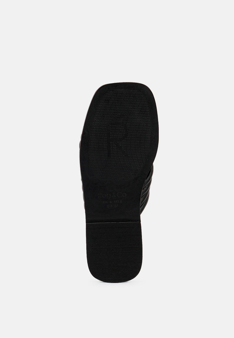 EURA Black Quilted Leather Flats_black