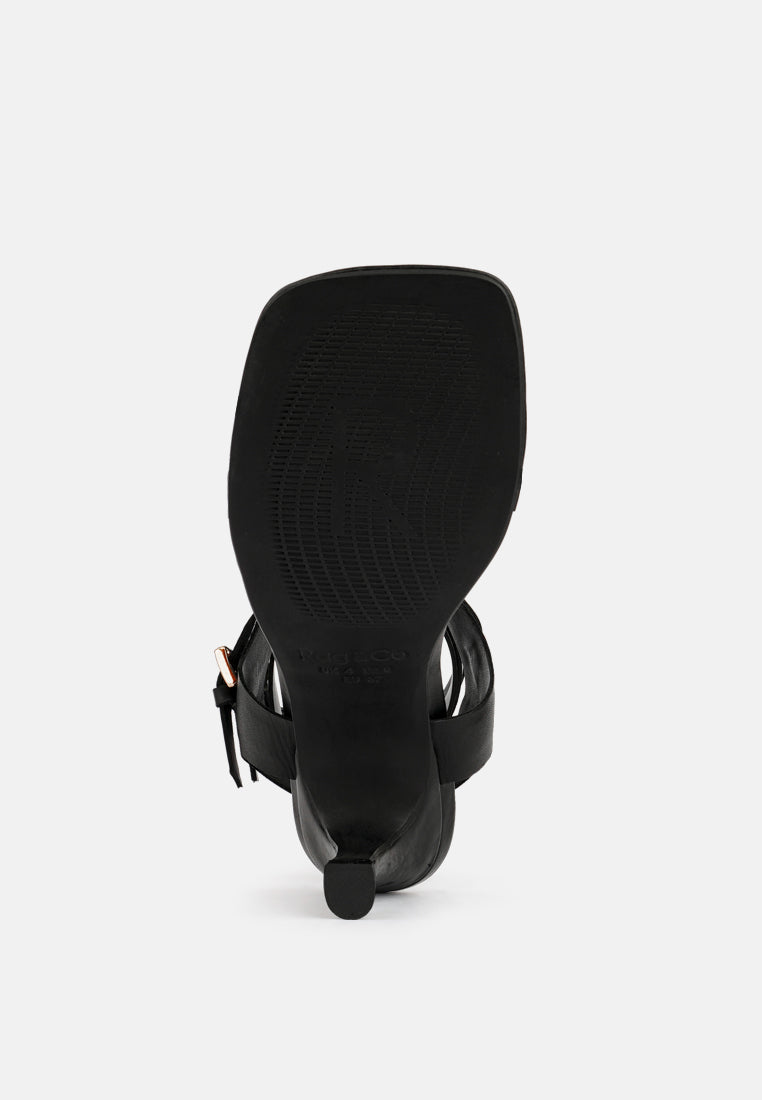 NEREID Black Kitten Heel Cut Out Gladiator Sandals_Black