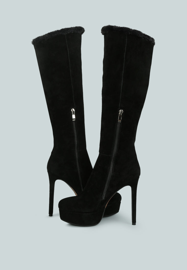 SALDANA Black High Platfrom Heel Microfiber Calf Boots_black