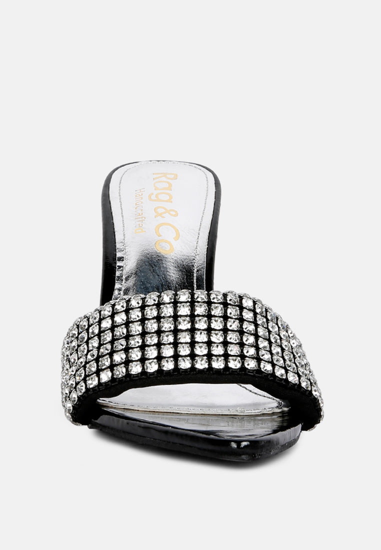 ADINA Diamante Strap Pointed Heel Sandals in Black#color_black