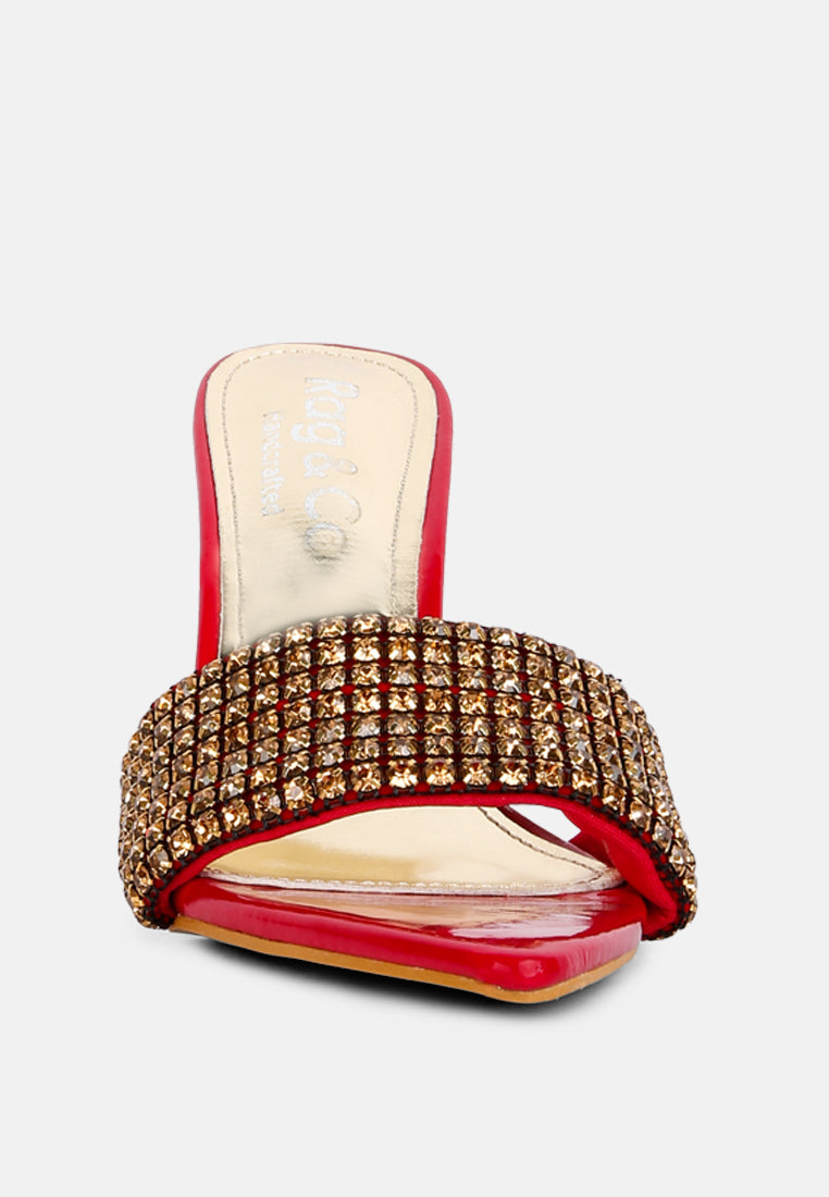 ADINA Diamante Strap Pointed Heel Sandals in Red#color_red