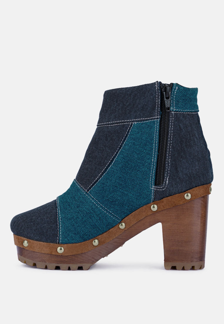 AGUAR Blue Denim Patchwork Ankle Boots_dark-blue