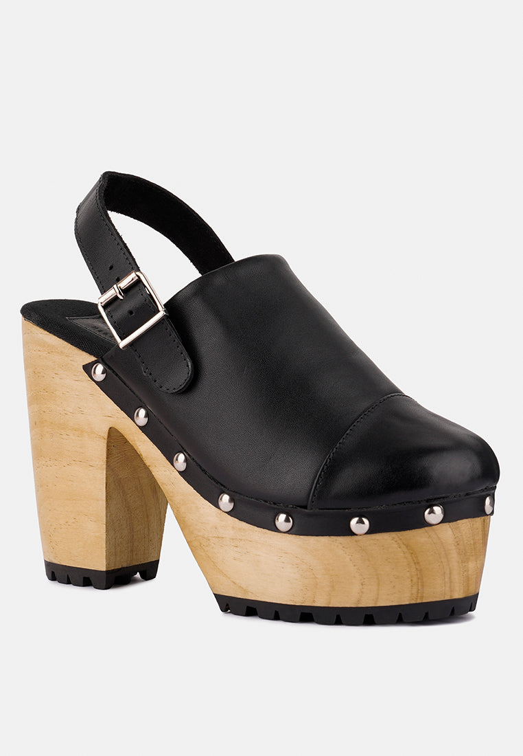 ALONA Black Slingback High Block Heeled Clogs_Black