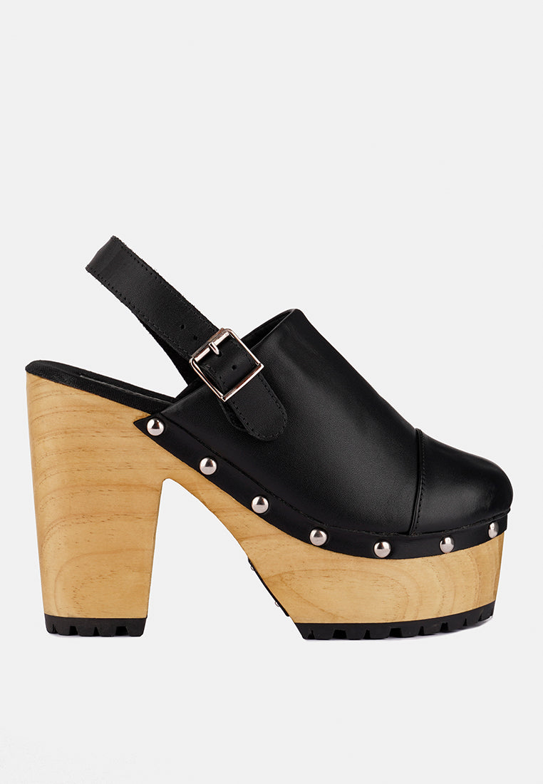 ALONA Black Slingback High Block Heeled Clogs_Black