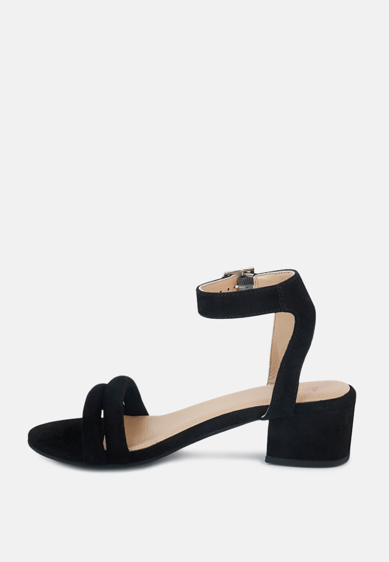 AMELIA Black Minimalist Block Heel Sandal-Black