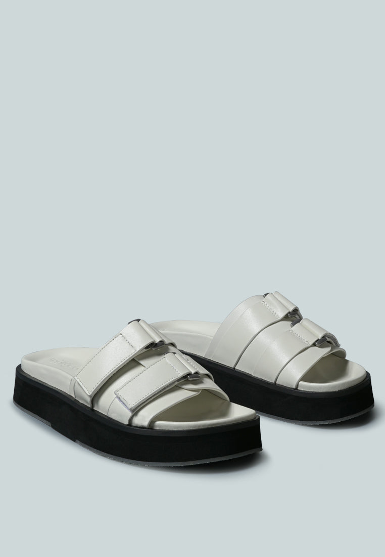 ANISTON Buckled Flatform White Slip-On Sandal_White