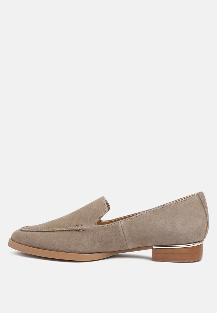 ANNA Taupe Suede Leather Loafers-Taupe