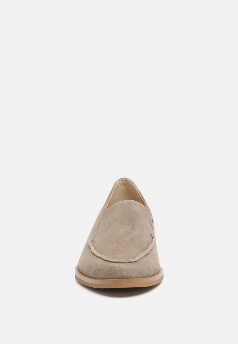 ANNA Taupe Suede Leather Loafers-Taupe