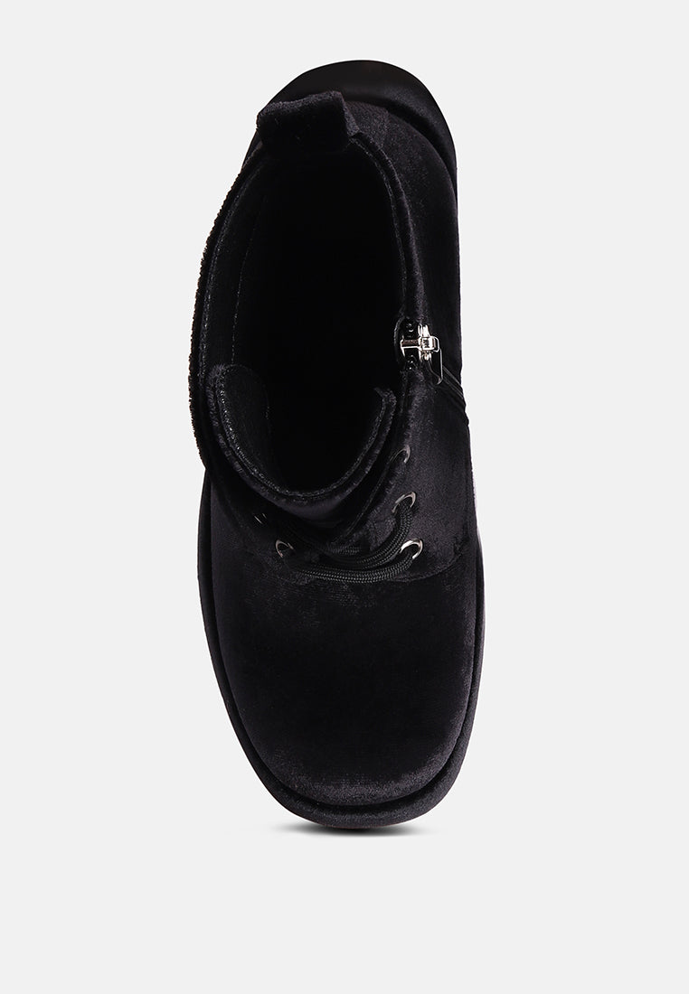 ashcan black high platform velvet ankle boots#color_black