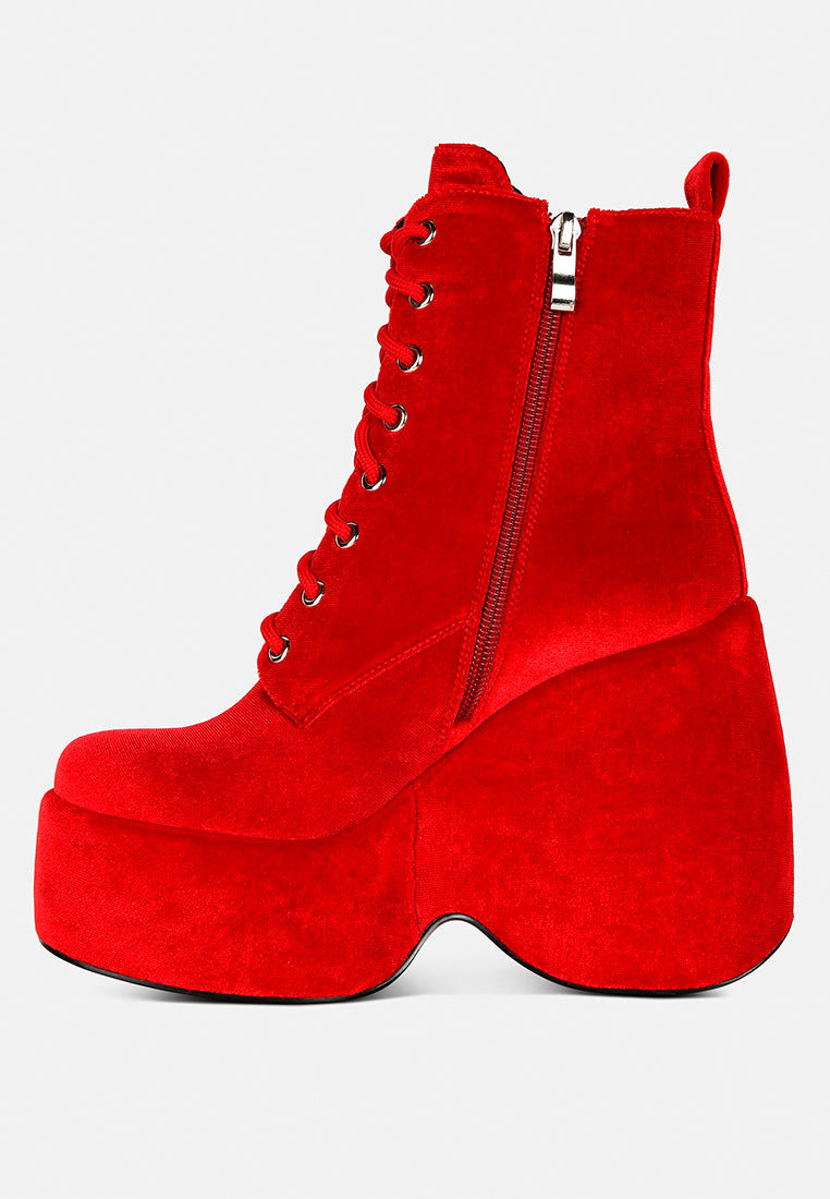 ashcan red high platform velvet ankle boots#color_red