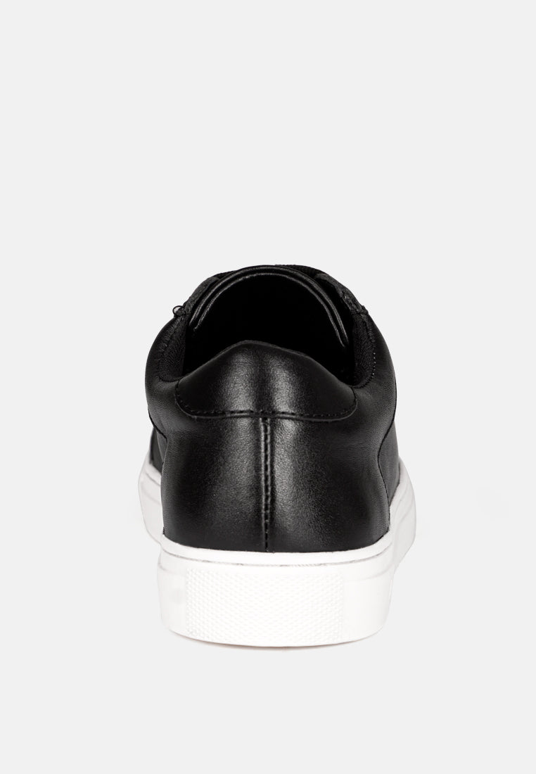 ASHFORD Black Fine Leather Handcrafted Sneakers_Black
