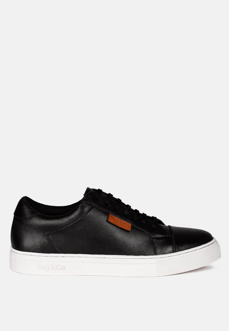 ASHFORD Black Fine Leather Handcrafted Sneakers_Black