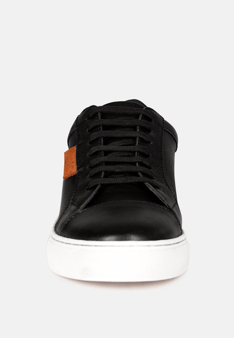 ASHFORD Black Fine Leather Handcrafted Sneakers_Black