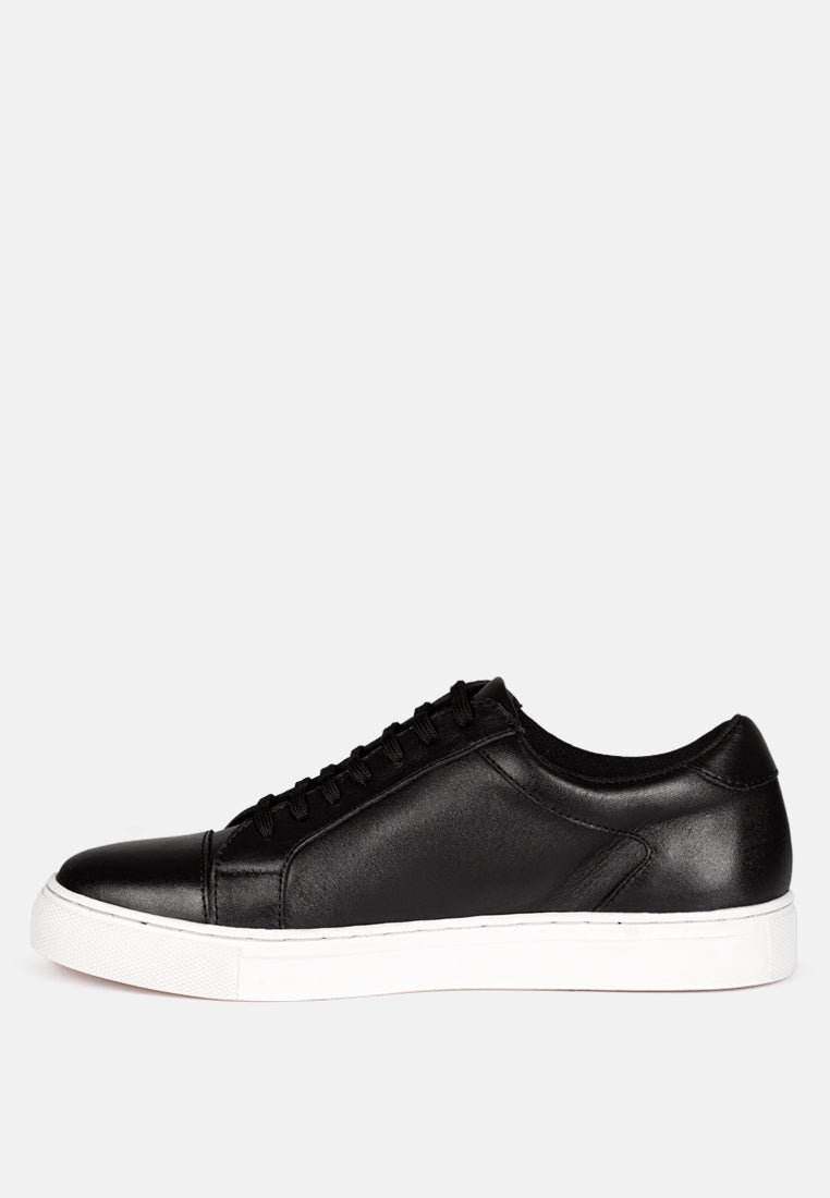 ASHFORD Black Fine Leather Handcrafted Sneakers_Black