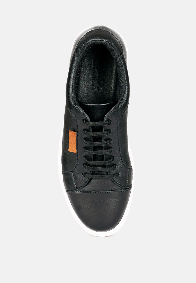 ASHFORD Black Fine Leather Handcrafted Sneakers_Black