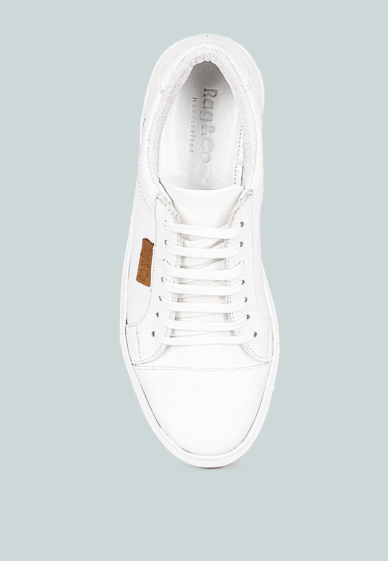 ASHFORD White Fine Leather Walking Sneakers_White