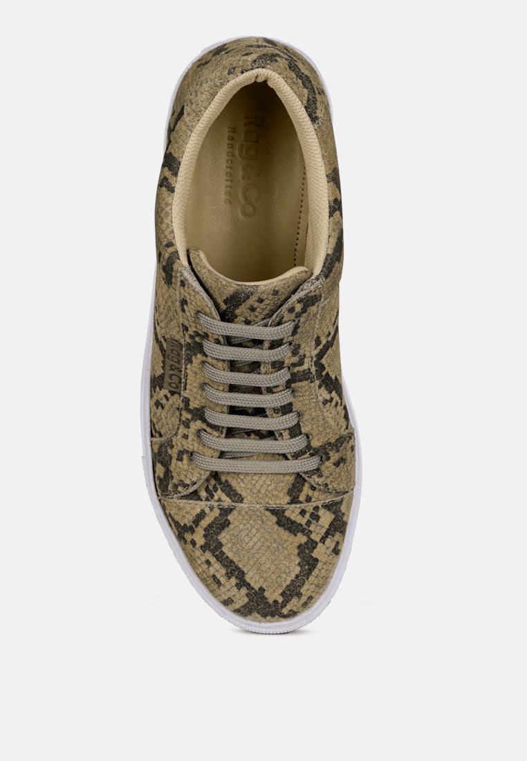 ASHFORD Snake Print Handcrafted Sneakers_Natural Snake