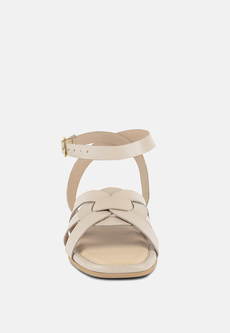 ASHTON Beige Flat Ankle Strap Sandals#color_beige