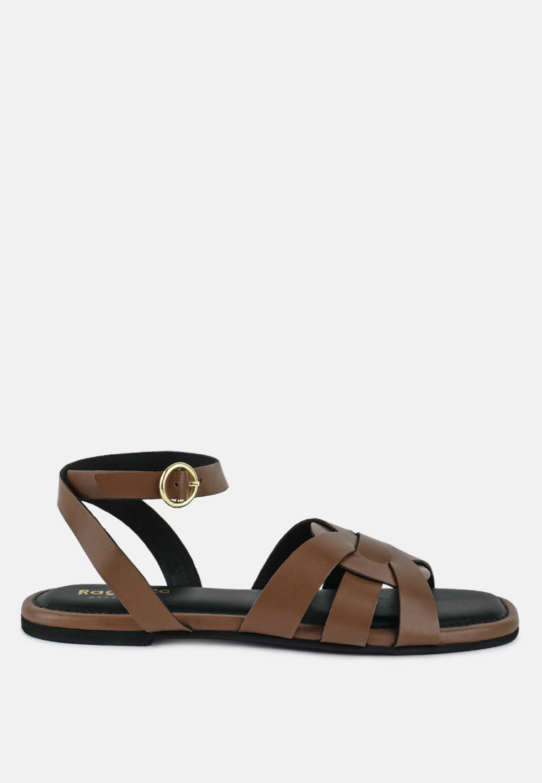 ASHTON Tan Flat Ankle Strap Sandals#color_tan