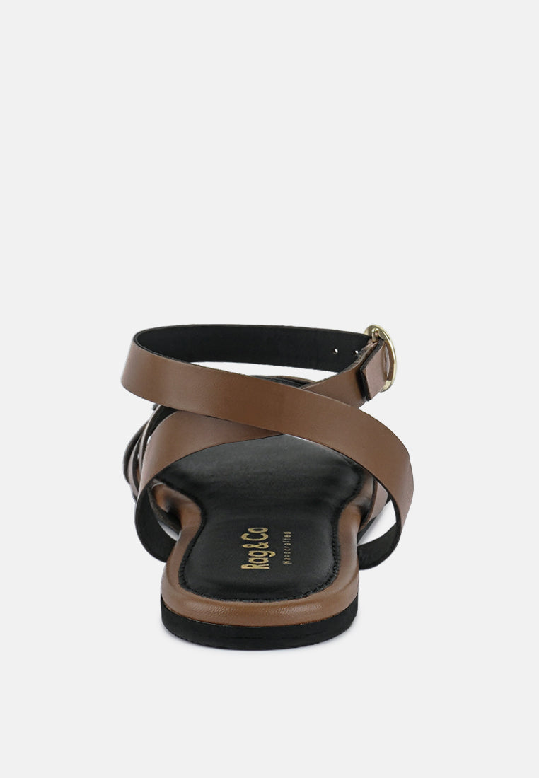 ASHTON Tan Flat Ankle Strap Sandals#color_tan