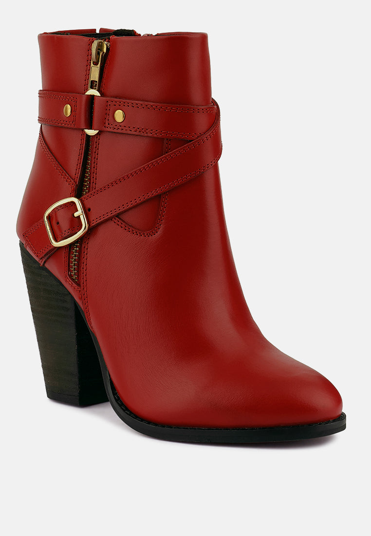 cat-track red leather heeled ankle boots_red