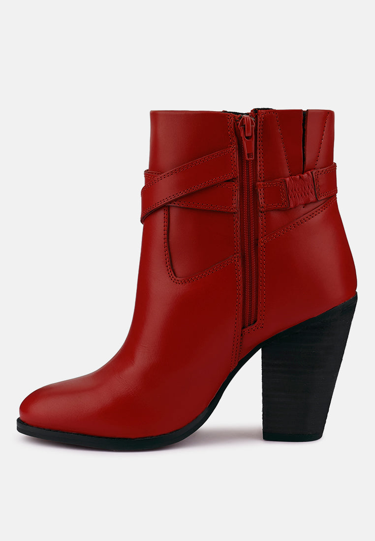 cat-track red leather heeled ankle boots_red