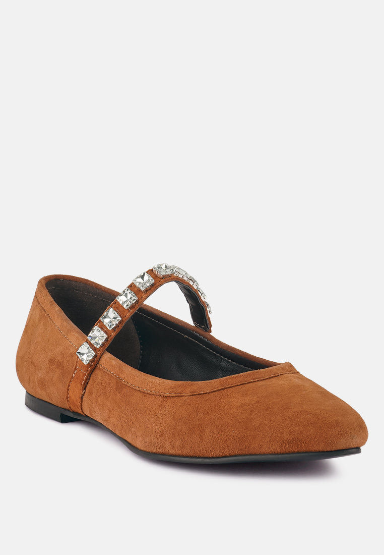 assisi tan fine suede maryjane ballet blats_tan