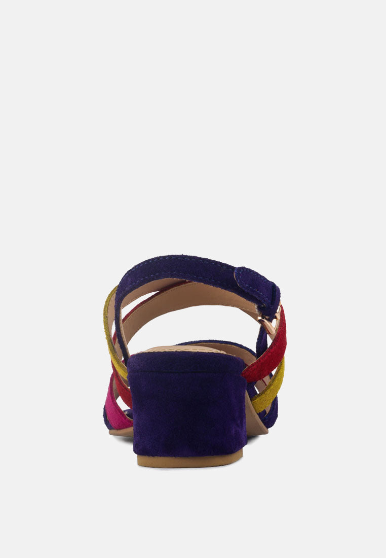 ASTRID Blue Mid Heeled Block Leather Sandal-Multi