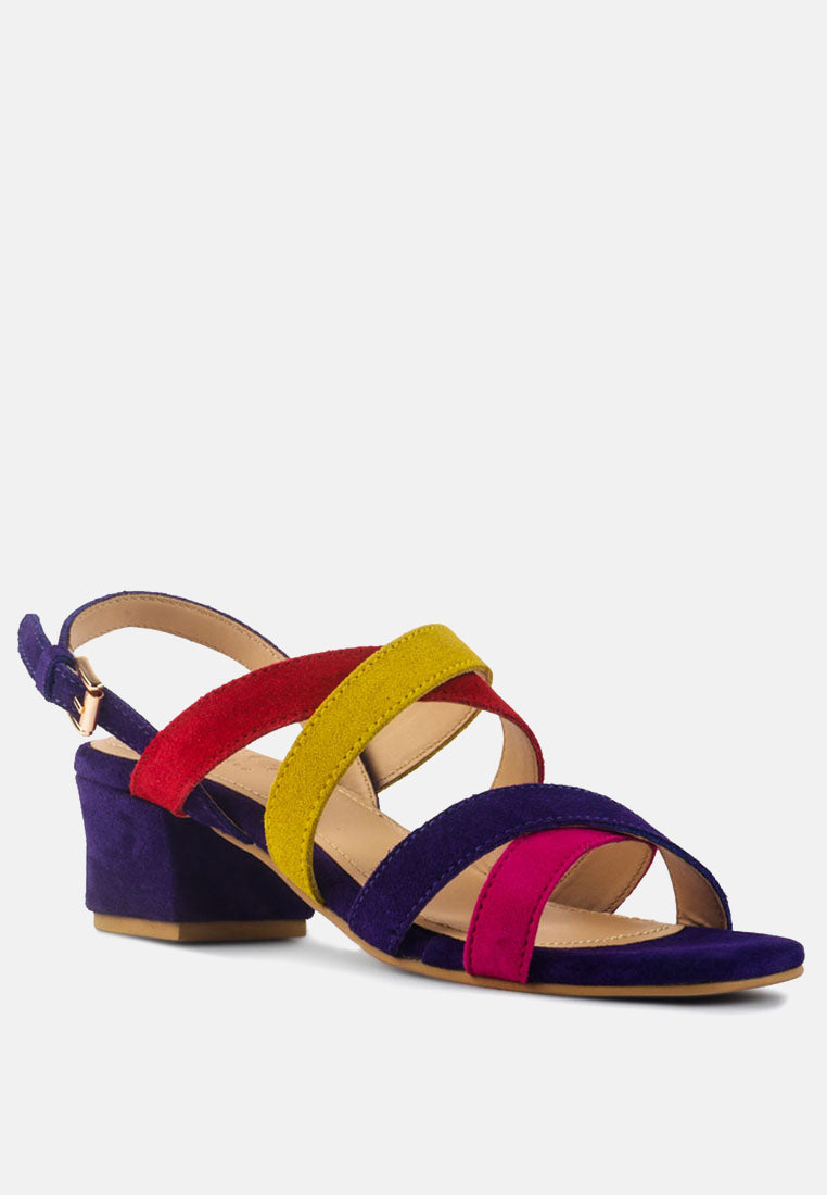 ASTRID Blue Mid Heeled Block Leather Sandal-Multi