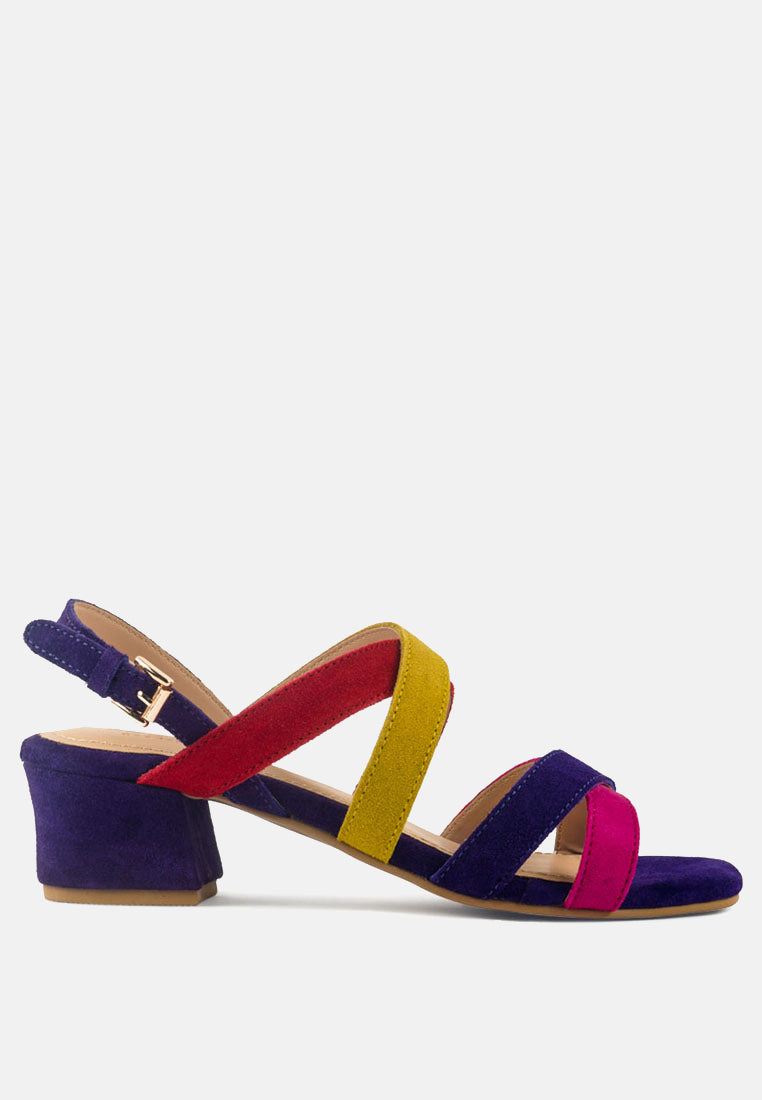 ASTRID Blue Mid Heeled Block Leather Sandal-Multi
