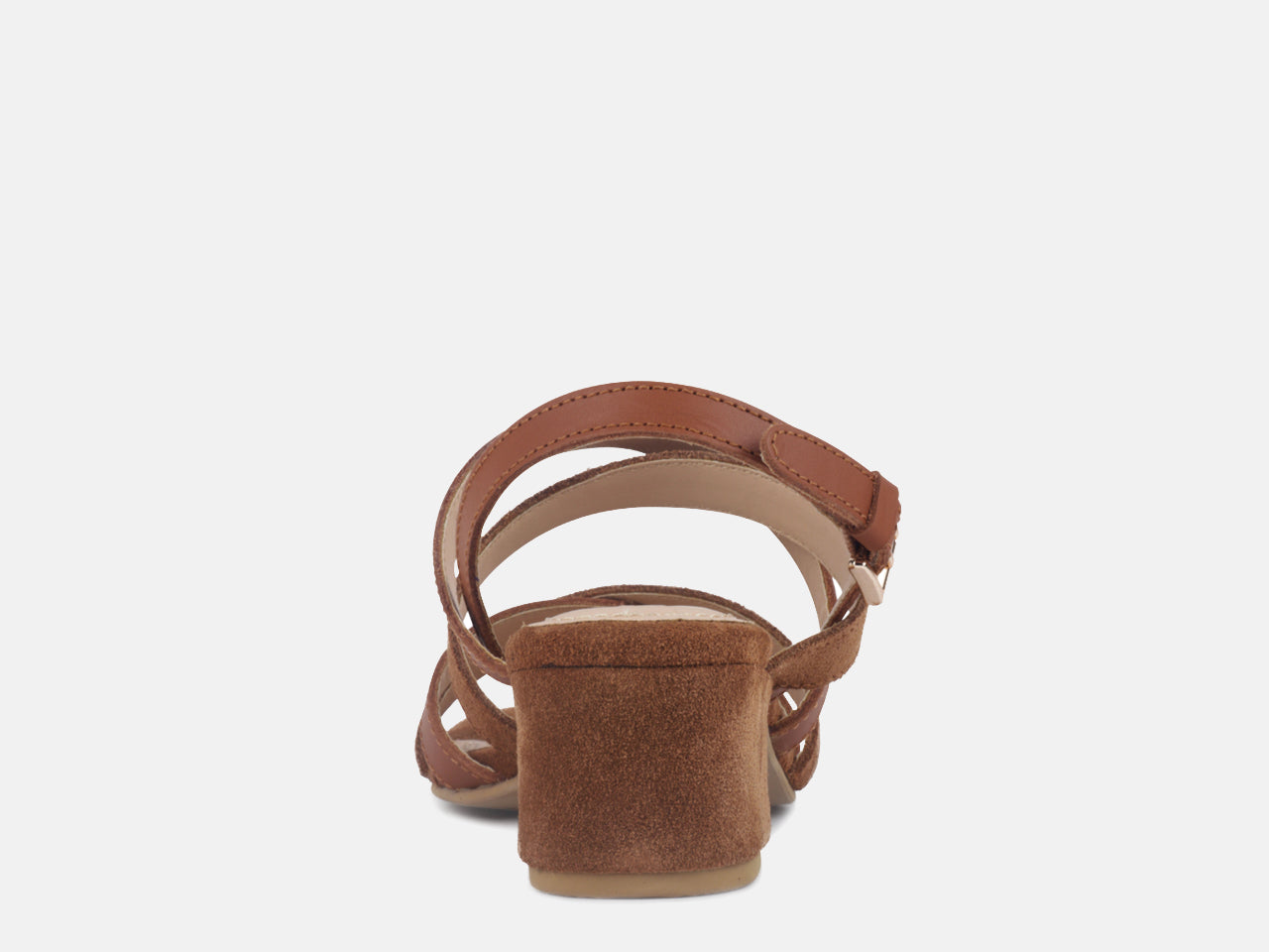 ASTRID Tan Mid Heeled Block Leather Sandal-Tan