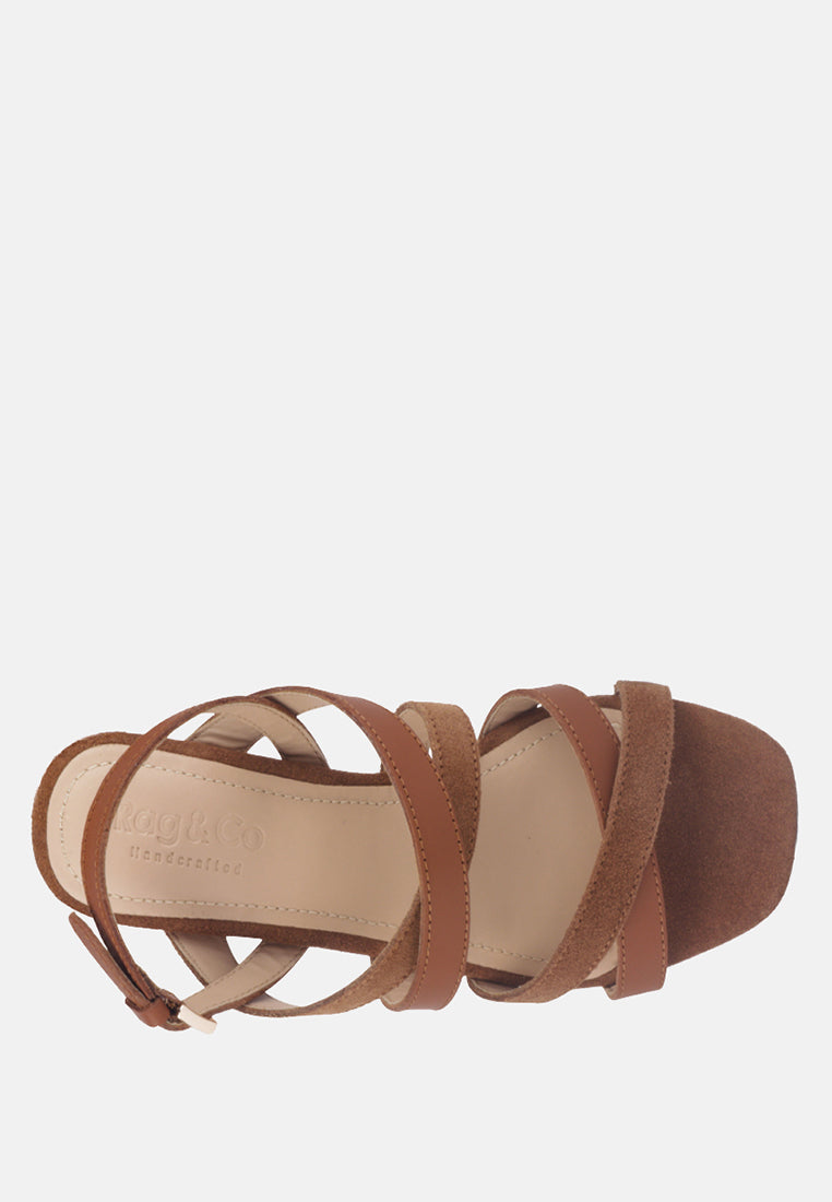 ASTRID Tan Mid Heeled Block Leather Sandal-Tan