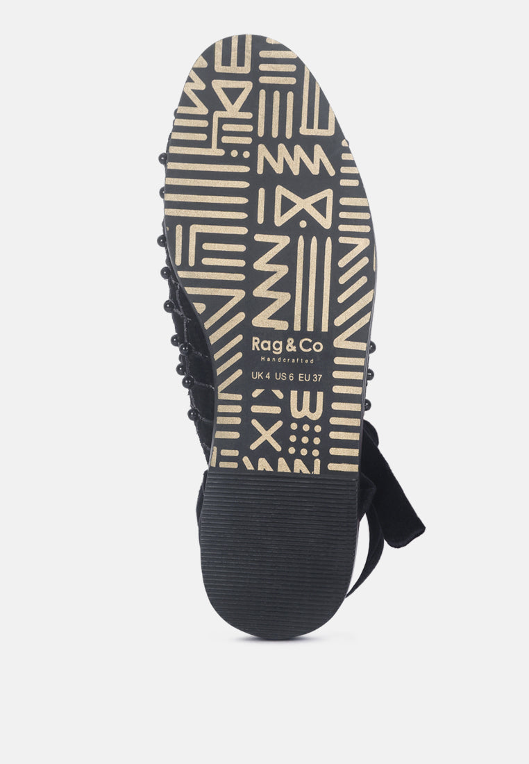 Asante Crisscross Beaded Veil Velvet Mules in Black_Black