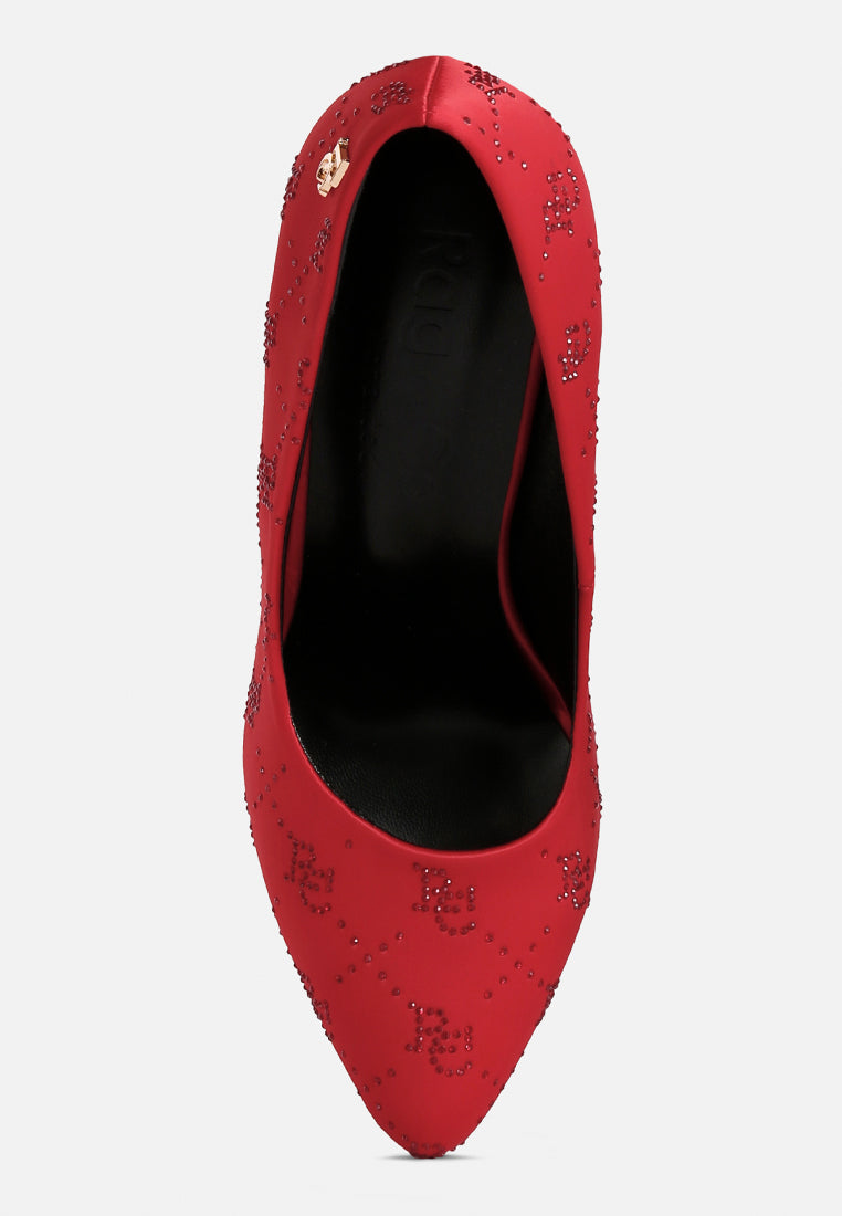 ballard red monogram satin stiletto pumps#color_red