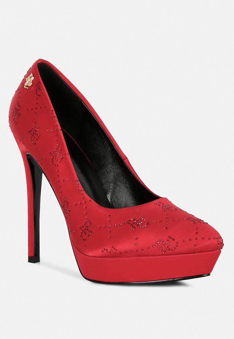Buy Ballard Red Monogram Satin Stiletto Pumps | Pumps | Rag \u0026 Co United  States, image size:762x1100