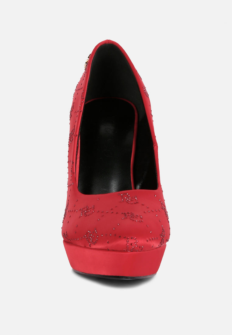 ballard red monogram satin stiletto pumps#color_red