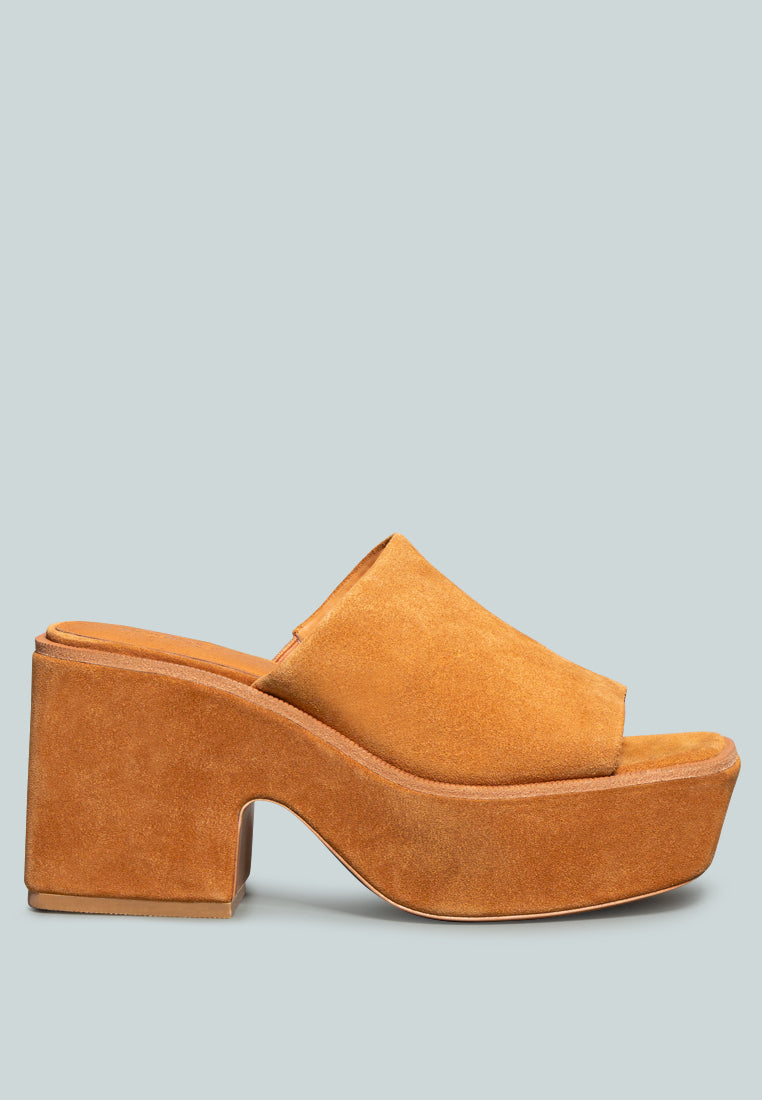 BARDOT Tan Fine Suede Handcrafted Platform Slides_Tan