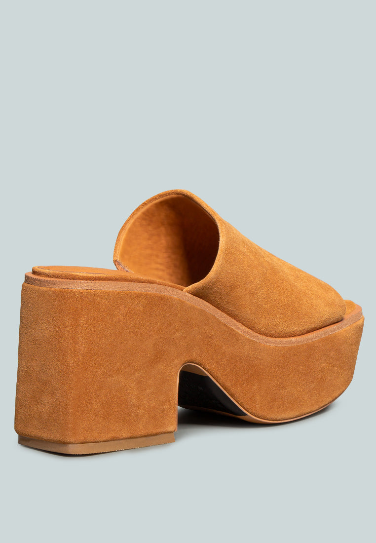 BARDOT Tan Fine Suede Handcrafted Platform Slides_Tan